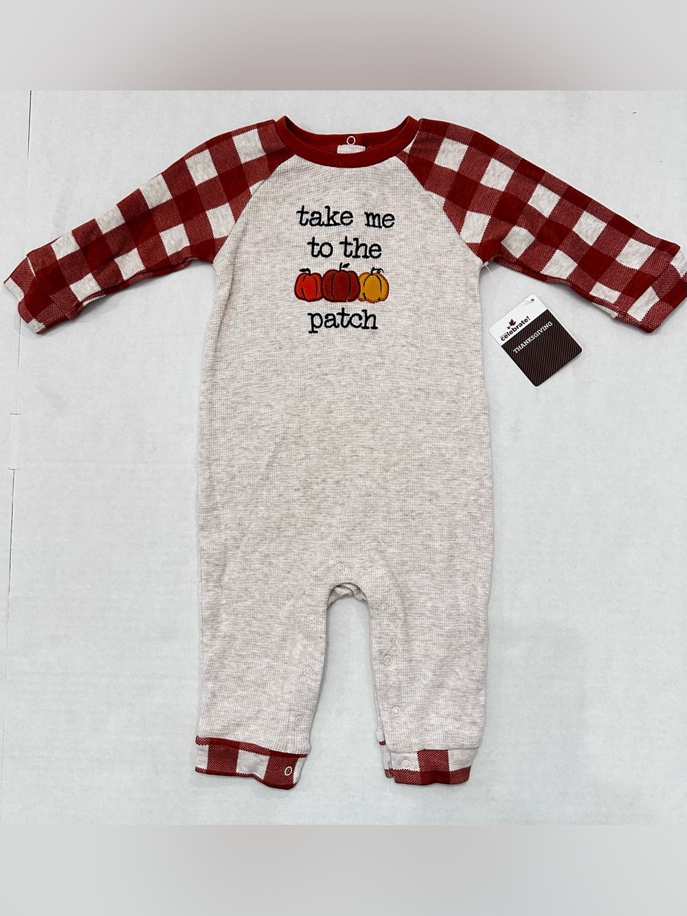 NWT's Baby Unisex Fall/ Thanksgiving Pumpkin Patch Long Sleeve Oatmeal Romper